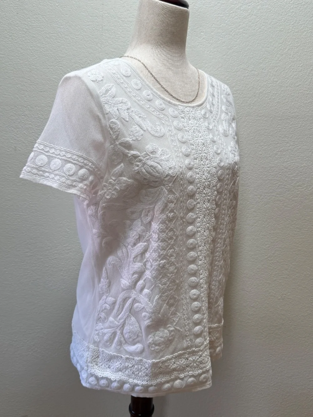 Lauren Ralph Lauren White Eyelet Lace Top Floral Embroidery Mesh Overlay Women M - Picture 11 of 11